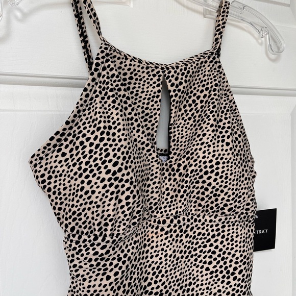 NWT Ellen Tracy Wheat Dot Print Ruched Tankini Top 8 - Picture 6 of 14